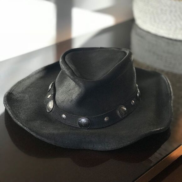 [ vintage ] black leather hat cowboy hat main image 6